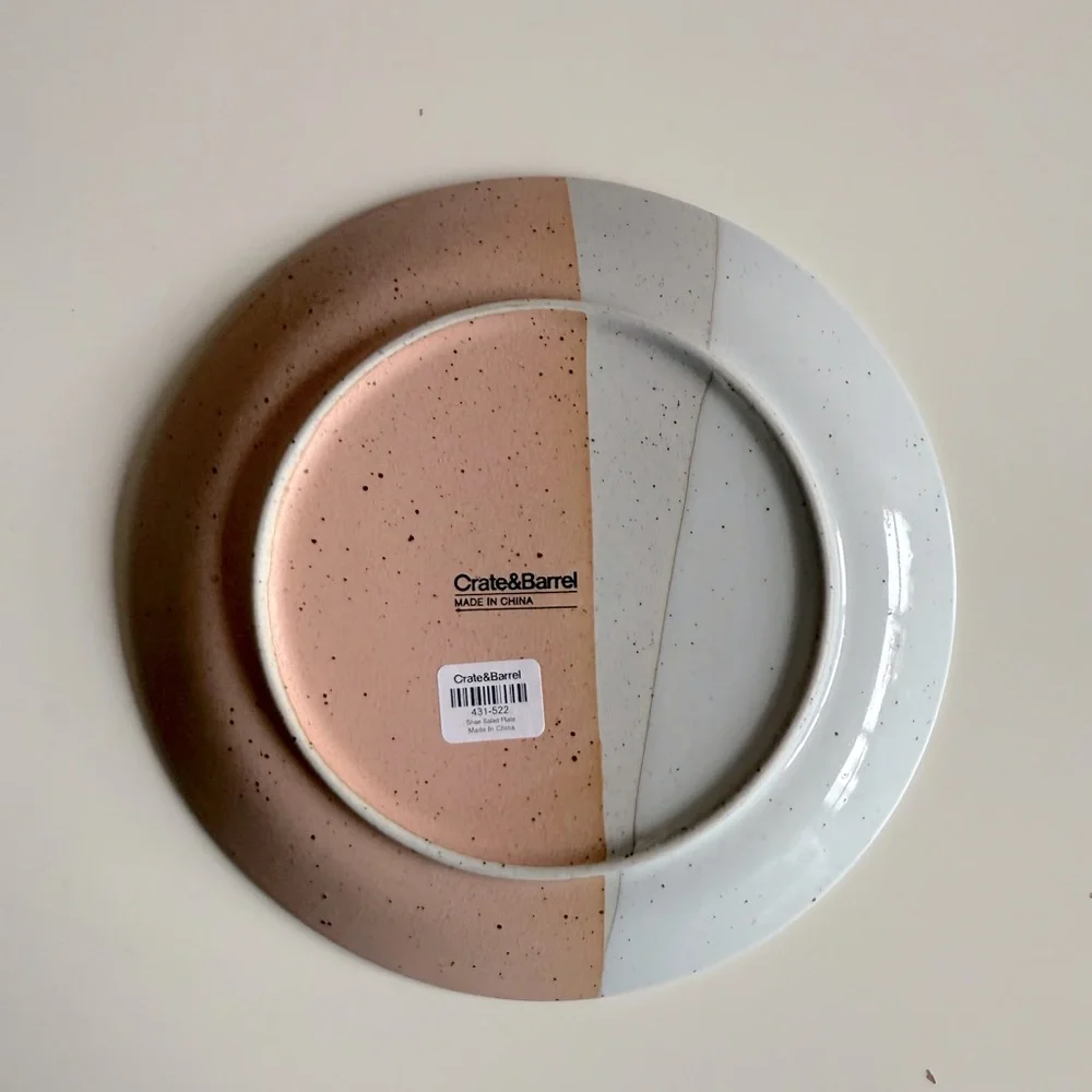 NWT Crate & Barrel Shae Salad Plate peach ivory grey speckled matte and glazed